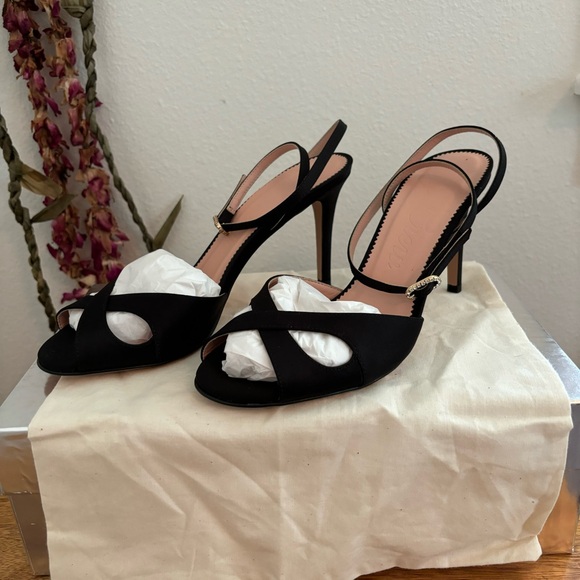 NIB J. Crew Satin Peep Toe Rylie Sandal in Black Sz 37 - Picture 9 of 9